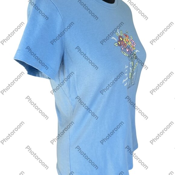 Life Is Good Medium Blue Flowers Short Sleeve Tee Shirt - Picture 5 of 5